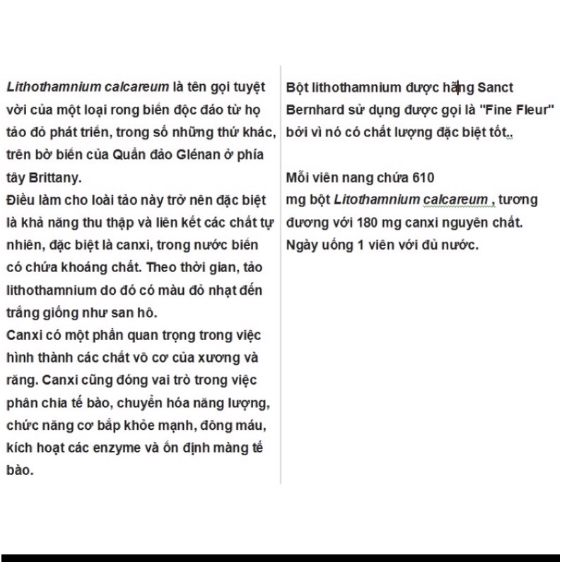 Viên Uống Calcium tảo biển đỏ Sanct Bernhard - Calcium Lithothamnium - 120 viên