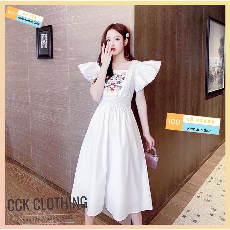 Đầm trắng nữ ✅ Váy dáng dài cánh tiên màu trắng thêu hoa tinh khôi, nhẹ nhàng cho nàng đi chơi dạo phố - Váy mã V87