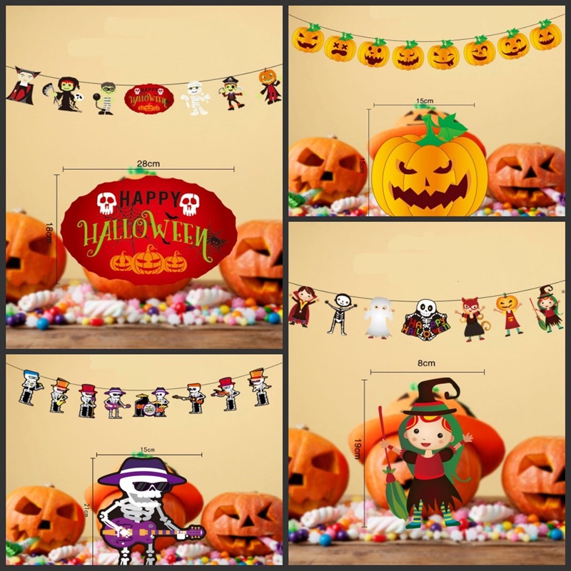 Dây Cờ Trang Trí Halloween Dài 3M Hình Búp Bê Ma Cà Rồng