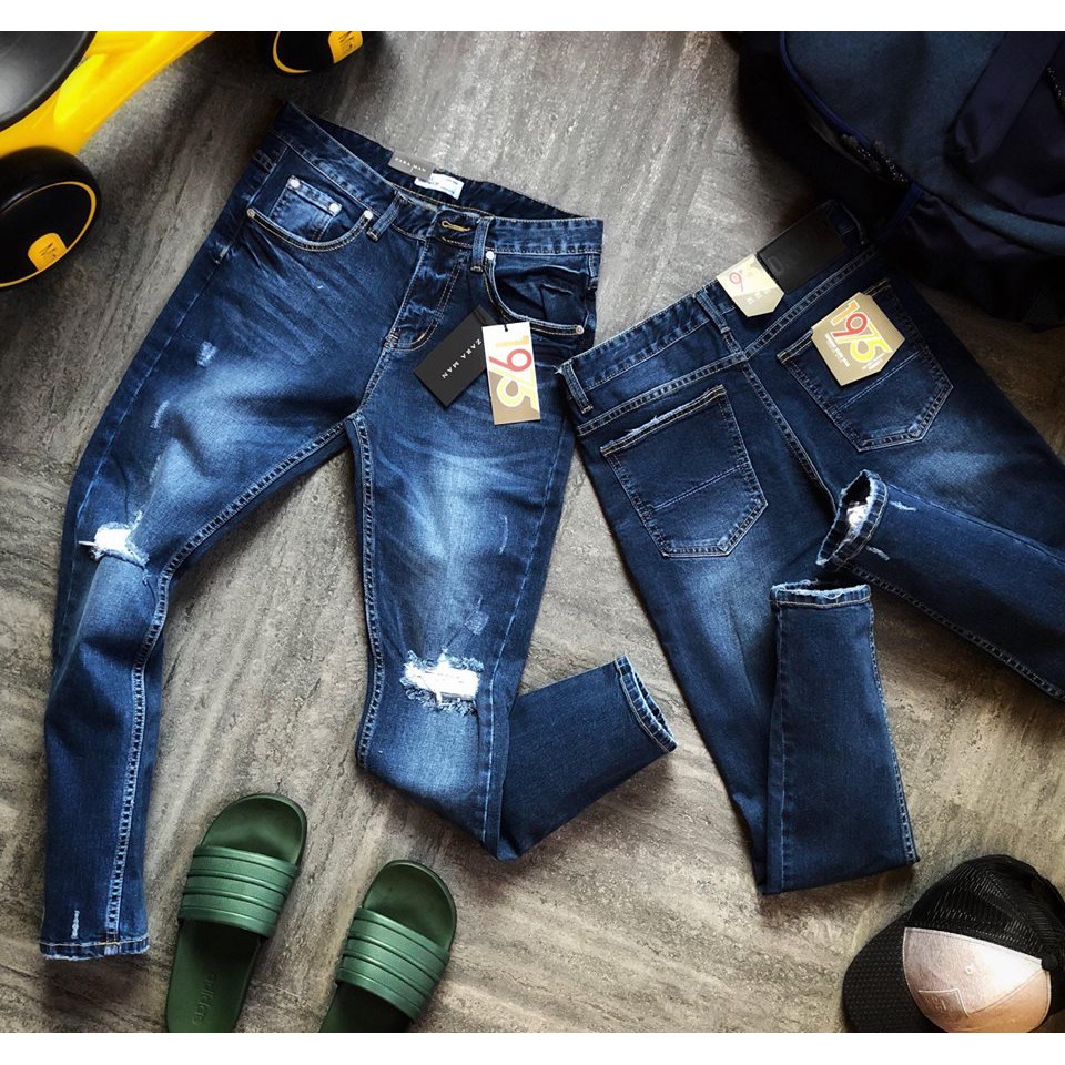 QJZR302 - Quần Jean Nam rách gối xanh nhạt  - Quần Jean Nam SlimFit đẹp nhất ! đẹp chất ngất không quất là sai lầm !