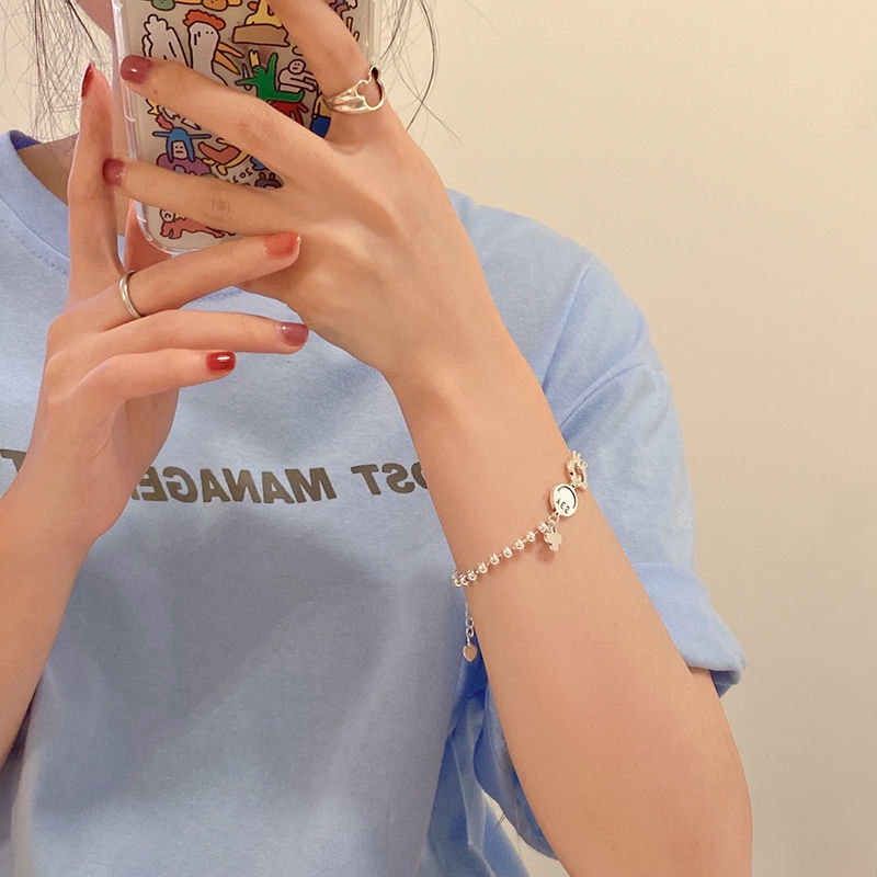 Vòng đeo tay thiết kế kiểu hoa và mặt cười dễ thương thời trang dành cho nữ
