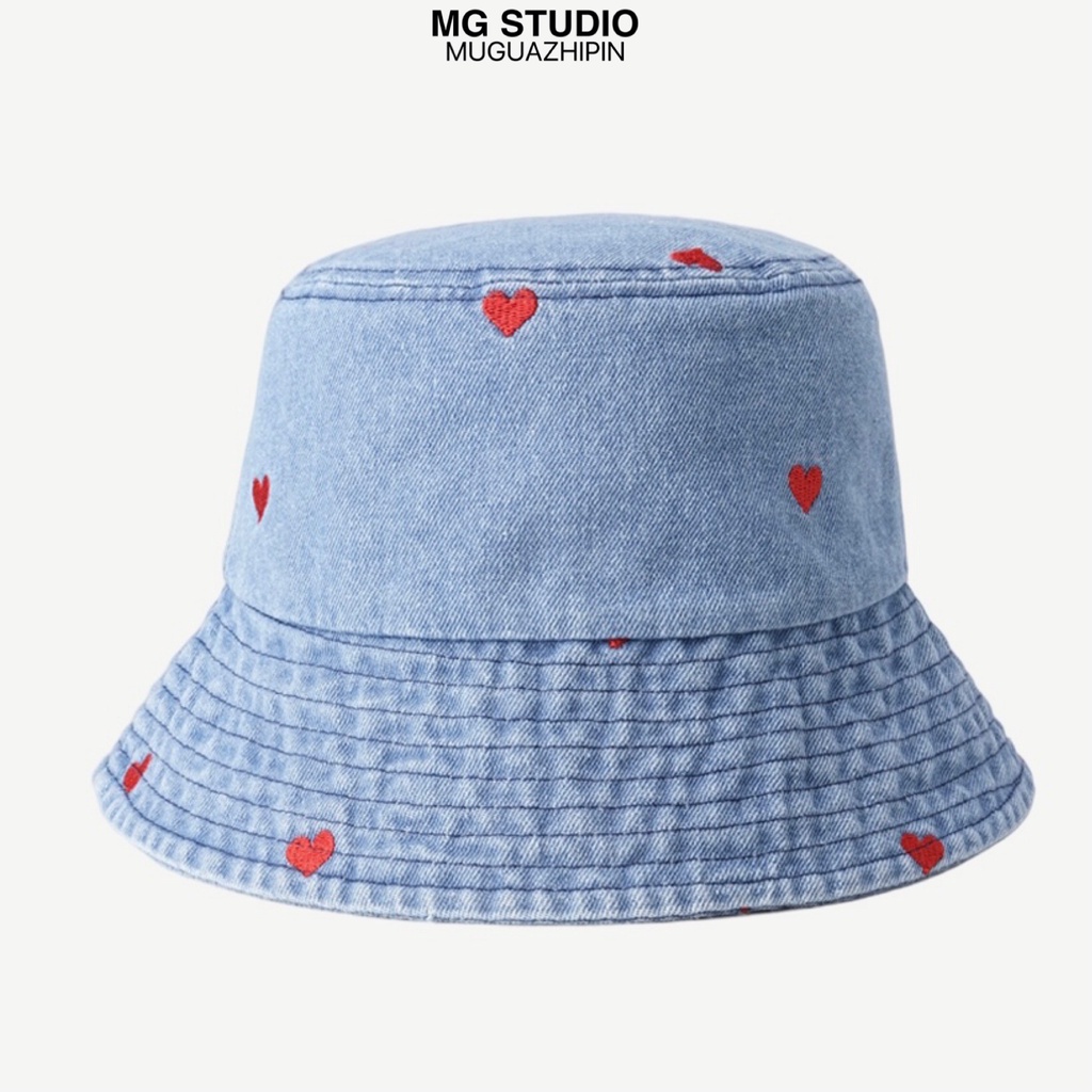 Mũ Tai Bèo MG STUDIO Chất Liệu Denim Họa Tiết Trái Tim 2 Màu Tùy Chọn Thời Trang