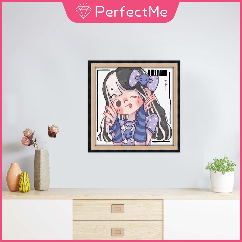 Bộ tranh đính đá 5D họa tiết hoạt hình cô gái dễ thương độc đáo kích thước 30x30