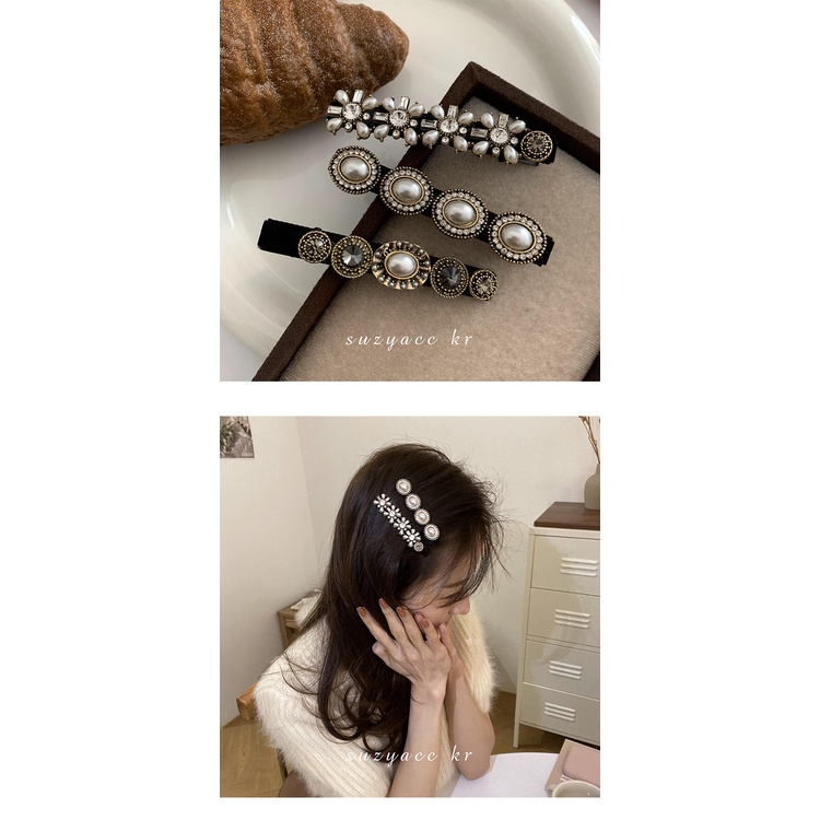 Kẹp tóc chữ nhất đính đá và ngọc trai giả thời trang Hàn Quốc cho nữ