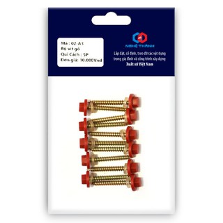 Bộ Vít đầu lục giác, đuôi gỗ tự  khoan bằng thép (Vít bắn gỗ/ Vít gỗ) + Nắp chụp lục giác bằng nhựa PE
