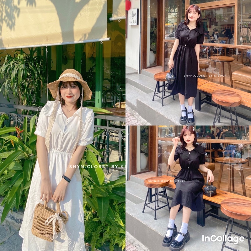 Đầm nữ maxi dài thân đi biển, Váy trắng nữ cổ sen dài thân có lót