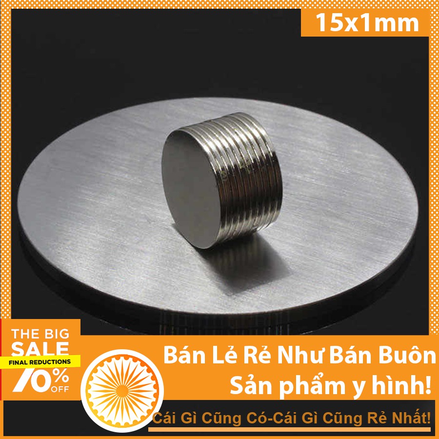 Nam châm trắng đất hiếm tròn 15x1mm siêu hút