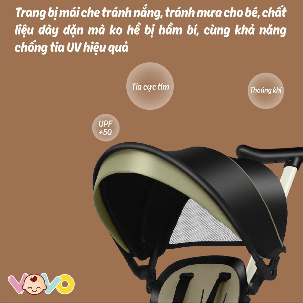 Xe đẩy du lịch vovo gấp gọn đảo chiều cho bé vo-0206 chính hãng siêu bền đẹp cho bé từ 6m