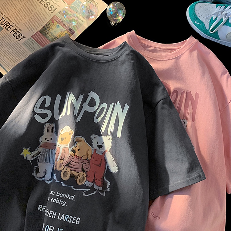 Áo Thun Ngắn Tay In Hình Gấu Graffiti Thời Trang Mùa Hè Hàn Quốc 2022 Cho Nữ