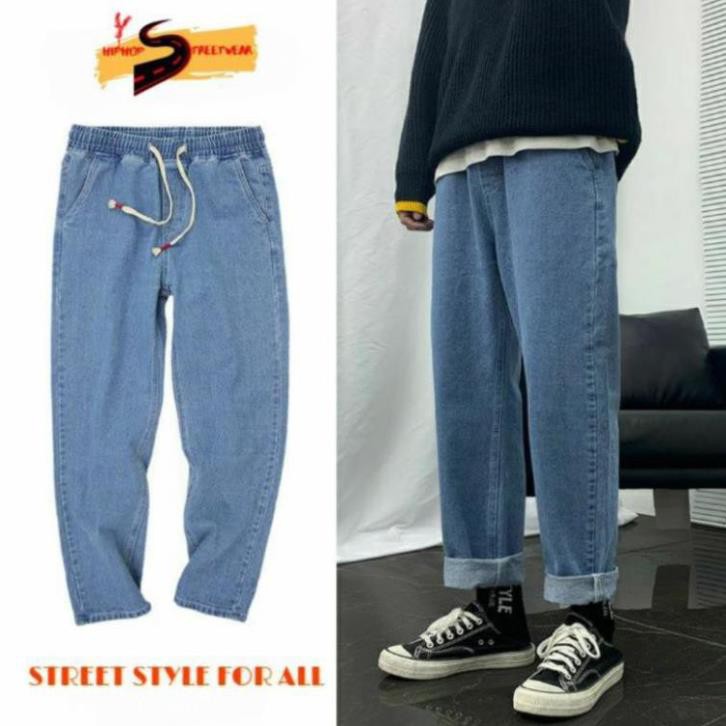 Quần Jean Ống Rộng Nam Nữ Cạp Chun HIPHOP STREETWEAR - Quần Bò Ống Rộng Giá Rẻ Đẹp  ཾ ་