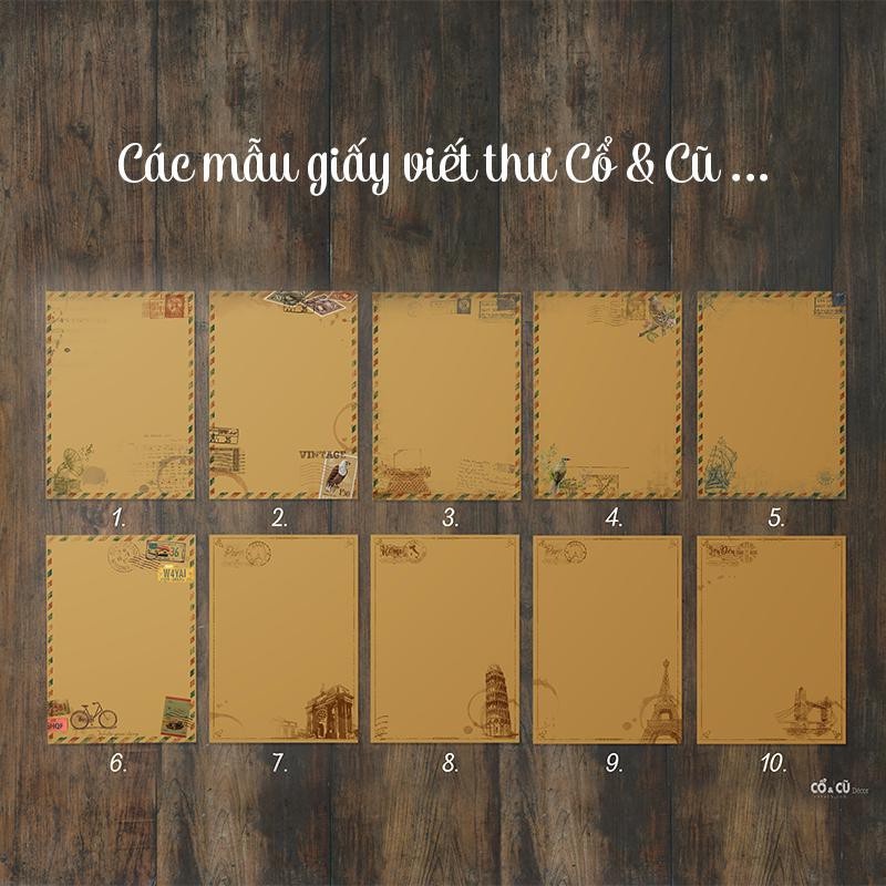 Giấy viết thư đẹp phong cách vintage (8 tờ/set) giấy kraft dày dặn