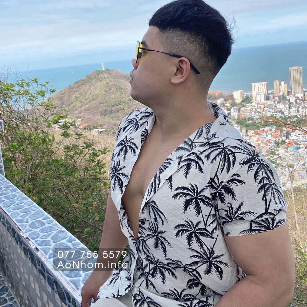 Áo Sơ Mi Hawaii Đi Biển Mềm Mát - Trái Chanh Trắng Đen - Áo Đôi Đồng Phục Nhóm Lớp Team Building Hoạ Tiết Hoa Lá Trái Câ