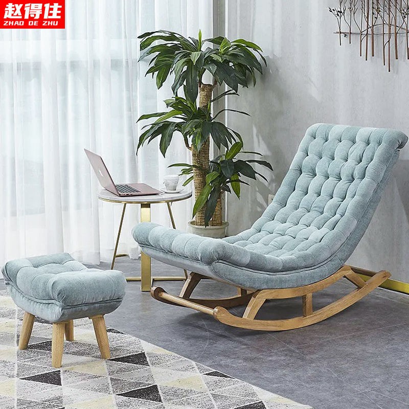 Ghế lười tựa lưng tại nhà sofa phong cách Bắc Âu bập bênh bằng gỗ đơn ban công thư giãn