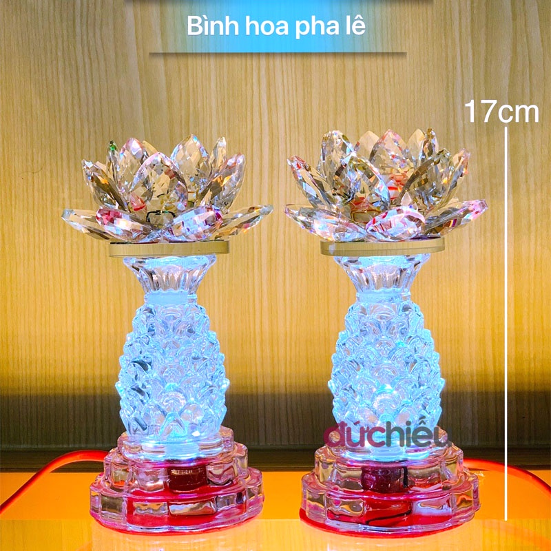 Đèn thờ cúng hoa sen pha lê trái thơm cao 17cm – Đức Hiếu Shop