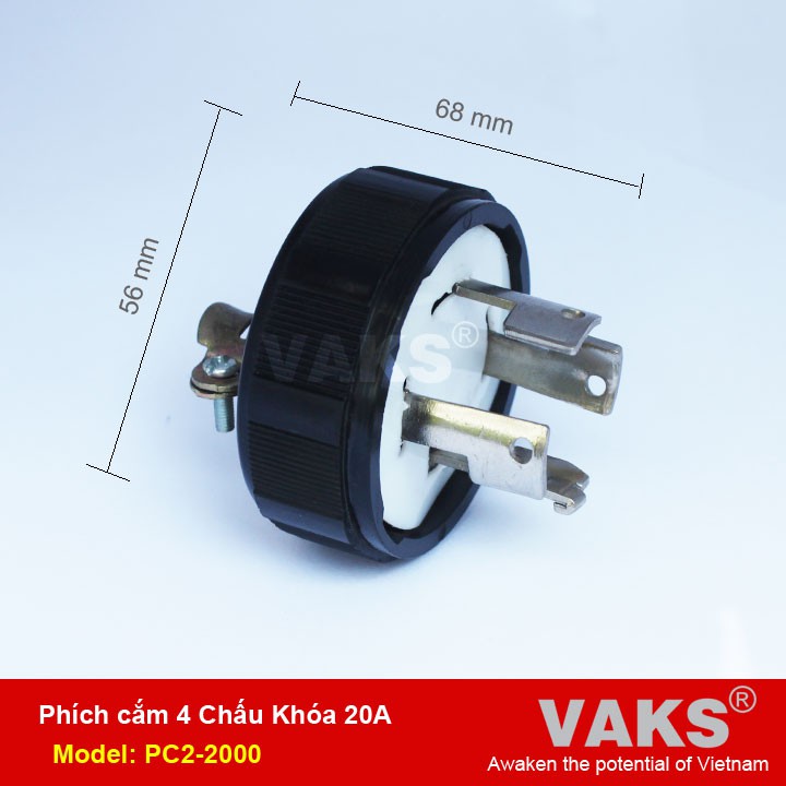 Phích cắm điện locking 3 pha 4 chấu khóa 20A - PC2-2000 - dùng trong ngành may