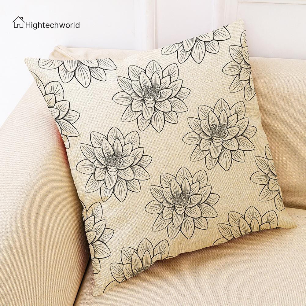 Hightechworld Lotus Printed Linen Pillowcases ​Waist Cushion Cover Sofa Seat Pillow Case