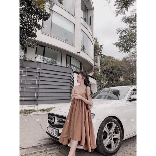 Đầm Xoè Nữ Hai Dây Dáng Dài Tiểu Thư Vải Lụa Đũi ( bầu bí bon chen thoải mái) (Hàng Có Sẵn - Giá Gốc) | BigBuy360 - bigbuy360.vn