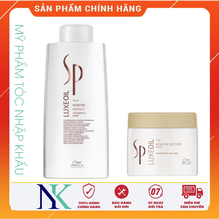 Cặp gội hấp sp luxe oil keratin giúp phục hồi tóc hư tổn nặng 1000ml và 400ml