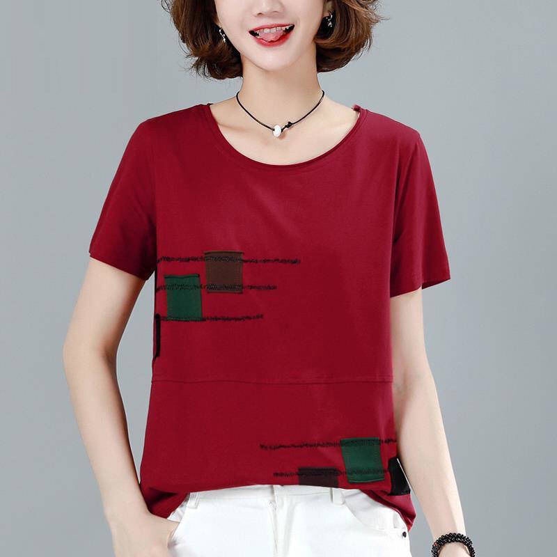 Áo thun tay ngắn dáng rộng thời trang mùa hè cho phụ nữ trung niên