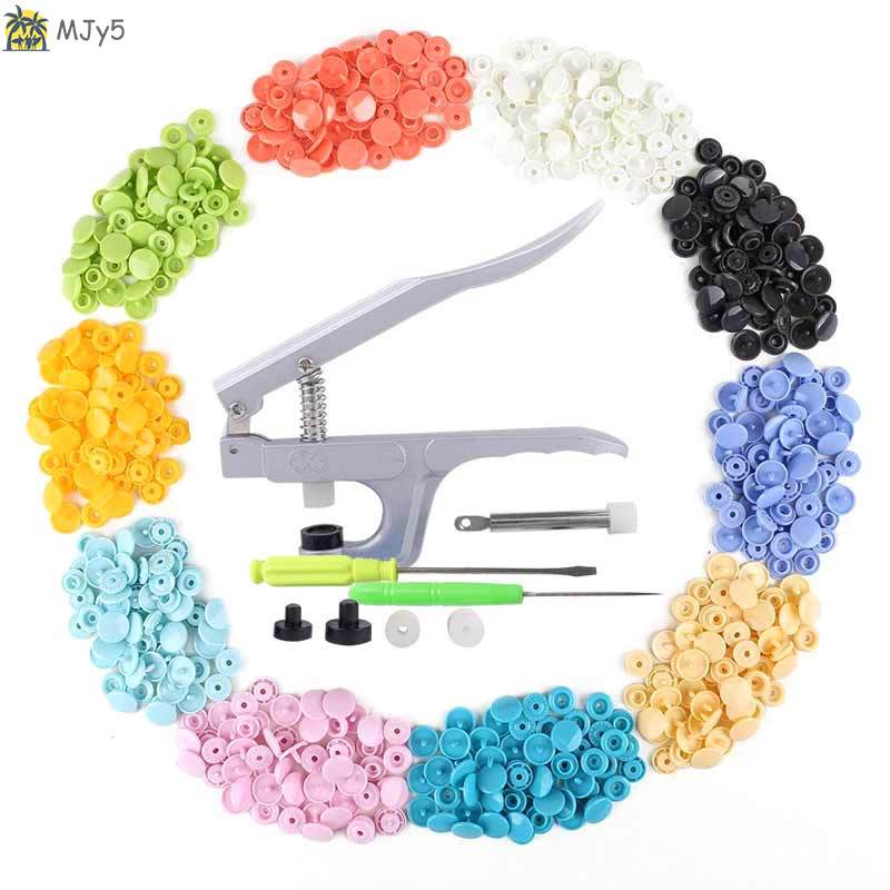 Bộ Kìm Bấm Nút Nhựa 4 Chi Tiết + 150 Nút Bấm 1.2cm 15 Màu