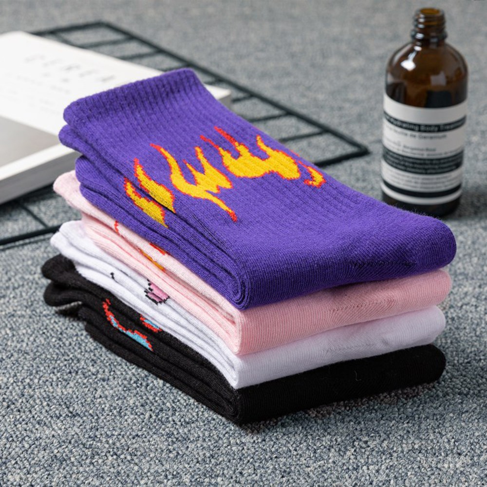 Tất Cotton Giữ Ấm Họa Tiết Ngọn Lửa Nhiều Màu Thời Trang