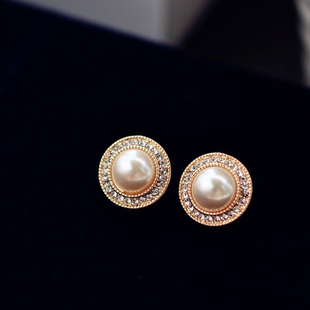 Bông tai đính ngọc trai giả không xỏ lỗ màu vàng dành cho nữ