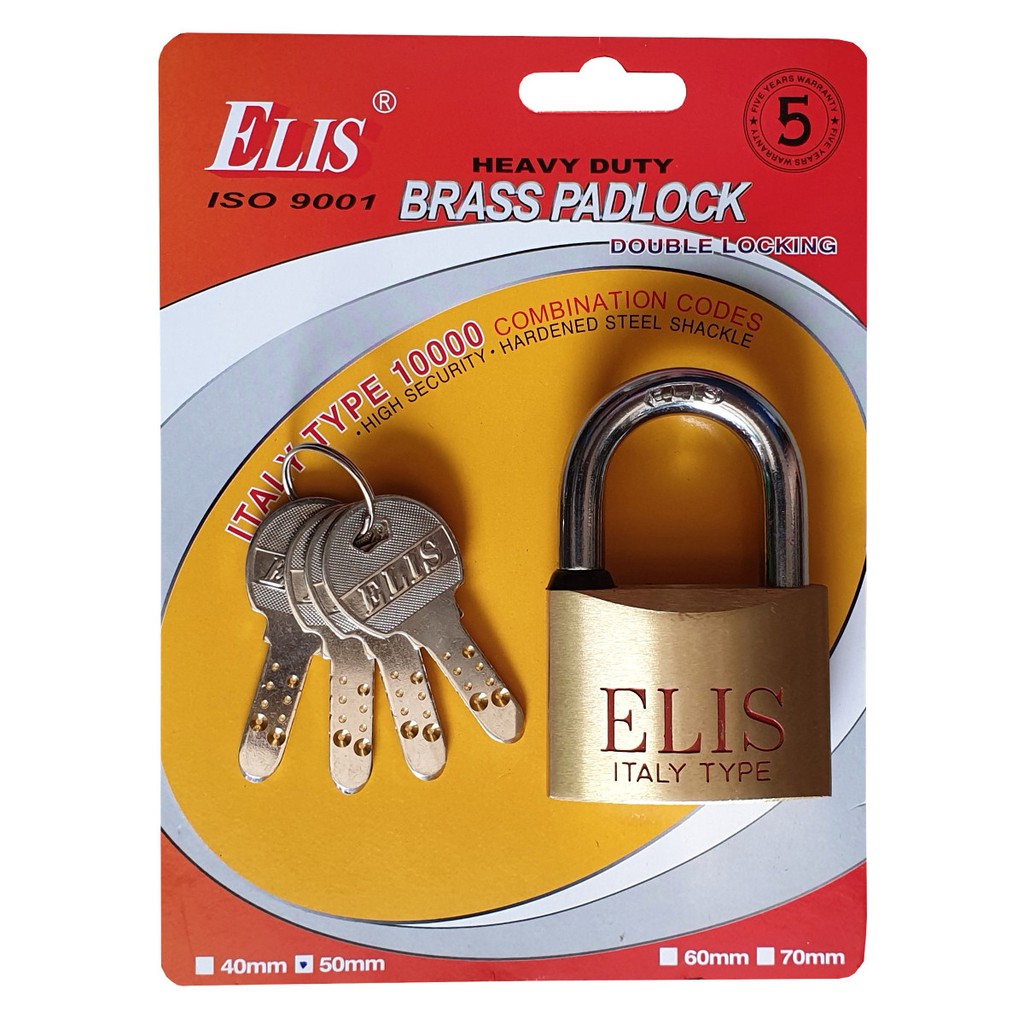 Ổ khóa cửa chất lượng cao ELIS CỠ LỚN 50MM gồm 4 chìa chất liệu thép không gỉ ( Vàng đồng)