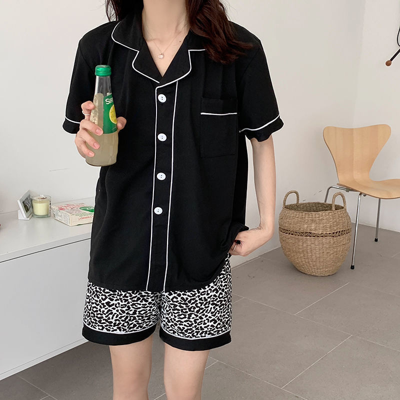 Bộ Đồ Ngủ Ngắn Tay In Họa Tiết Da Báo Thời Trang Mùa Hè Cho Nữ