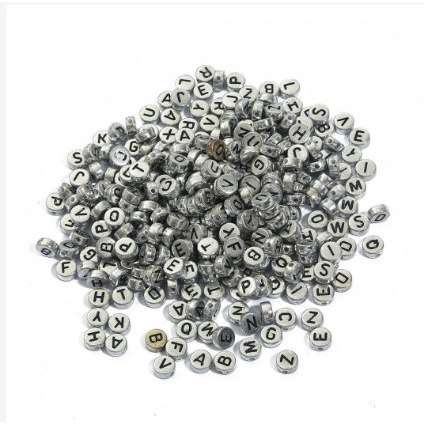 10/20/50 Hạt Chữ Cái tròn 4x7mm nền bạc chữ đen
