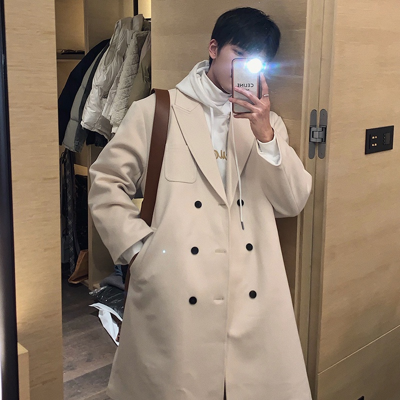 Áo khoác dạ măng tô dáng dài nam túi ngực Menstore90