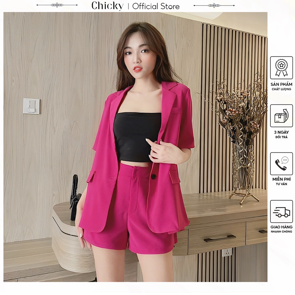 set bộ đồ nữ 3 món áo vet tay ngắn kèm áo bra phối cùng quần đùi sang chảnh(có lót)