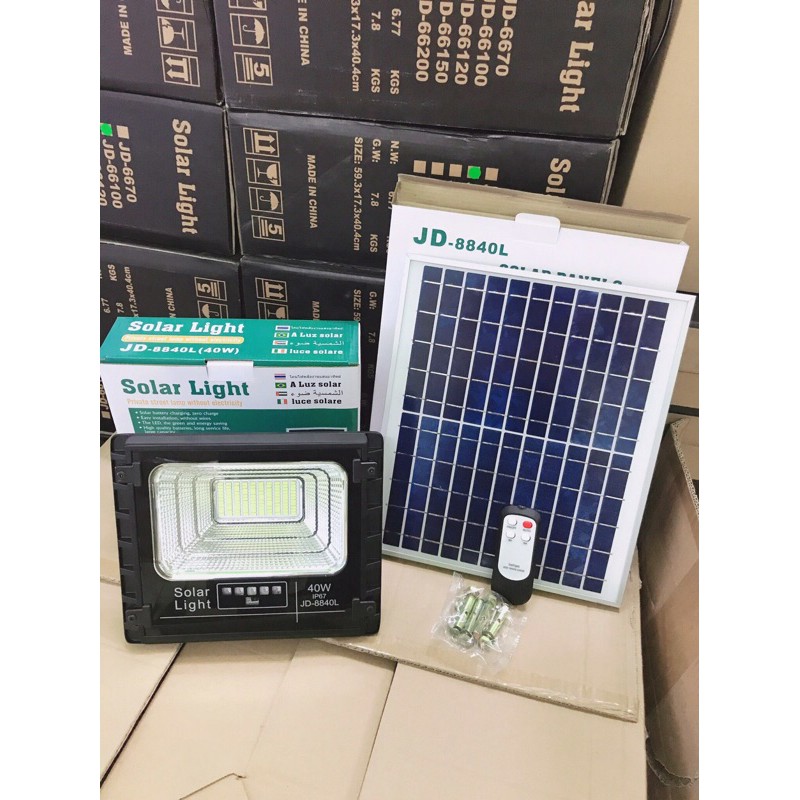 Đèn Năng Lượng Mặt Trời JinDian JD-8840L Công Suất 40W -Mẫu Mới 2020, Khung Nhôm nguyên khối