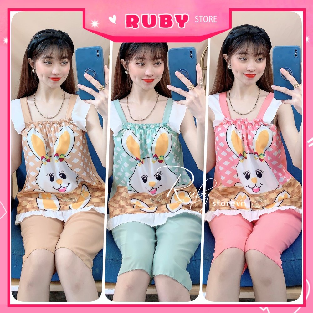 Đồ bộ nữ mặc nhà chất kate mềm mịn mát in hình thỏ hoạt hình dễ thương BKT154