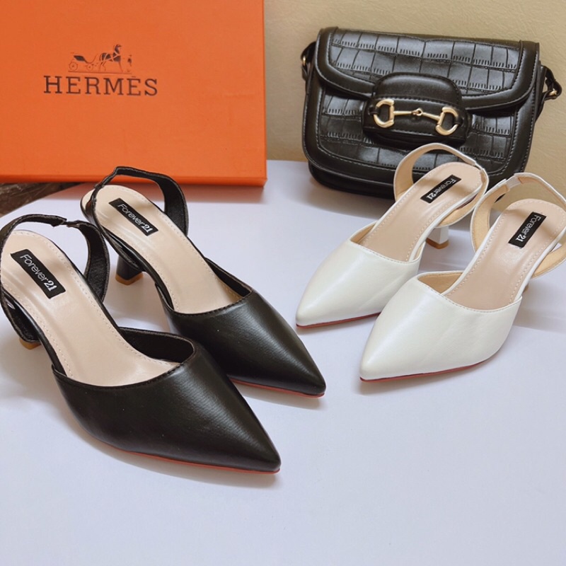Giày sandal nữ công sở bít mũi chun sau gót nhọn 5p da lì trơn dễ đi