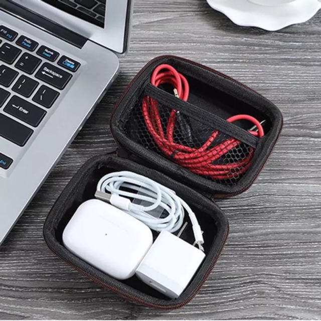 Hộp đựng tai nghe true wireless bluetooth da PU cao cấp kiêm đựng airpod phụ kiện điện thoại cáp sạc thẻ nhớ