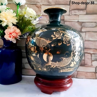Bình hút tài lộc phong thủy sen vàng phú quý - Sen Phúc đức vẽ vàng 24k, gốm sứ Bát Tràng cao cấp