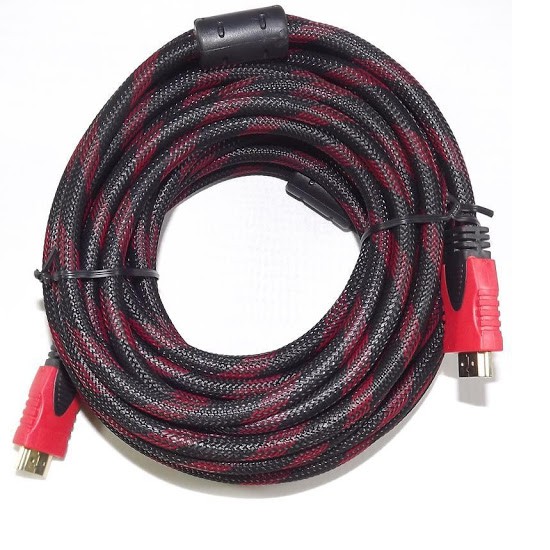 Dây Cáp HDMI 10m Bọc Lưới Chống Nhiễu Đen Vạch Đỏ Full HD Kết nối máy tính với tivi, máy chiếu...