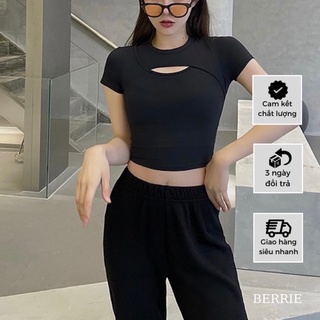 Áo Croptop Nữ BERRIE Kiểu Khoét Ngực Cổ Tròn Tay Ngắn Ôm Body Mã NK14