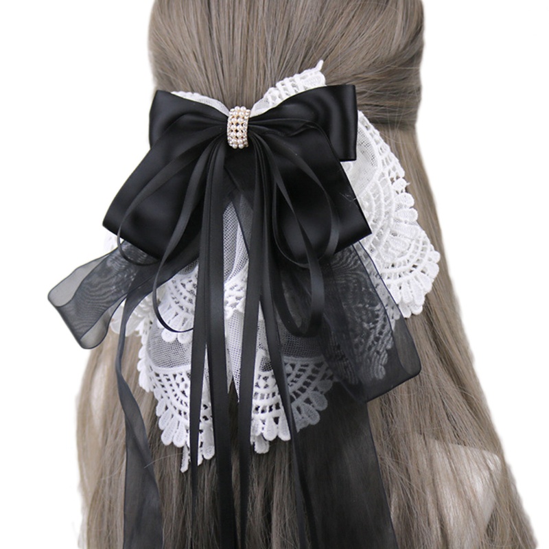 Kẹp Tóc Đuôi Ngựa Hóa Trang Phối Ren Thêu Họa Tiết Handmade Xinh Xắn