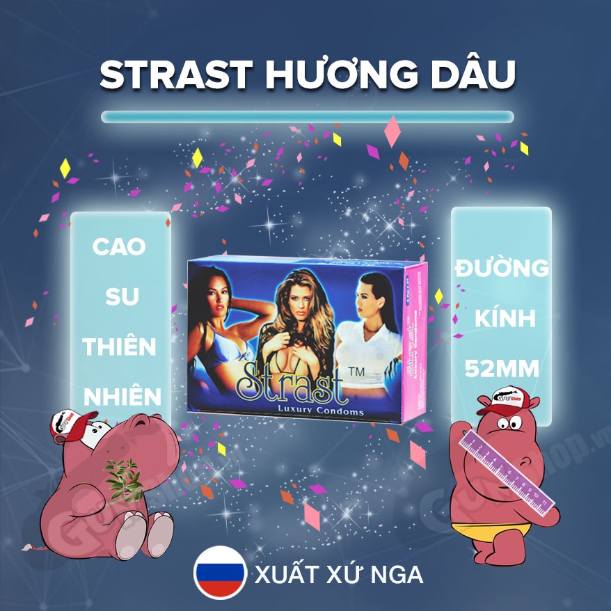 Bao cao su siêu mỏng Strast hương dâu có gân nổi hộp 72 cái