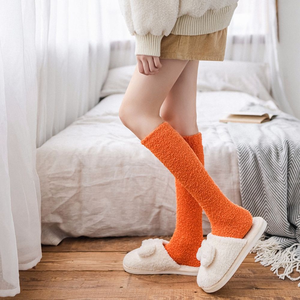 Tất cotton san hô dài co giãn màu trơn đơn giản dễ thương cho nam và nữ