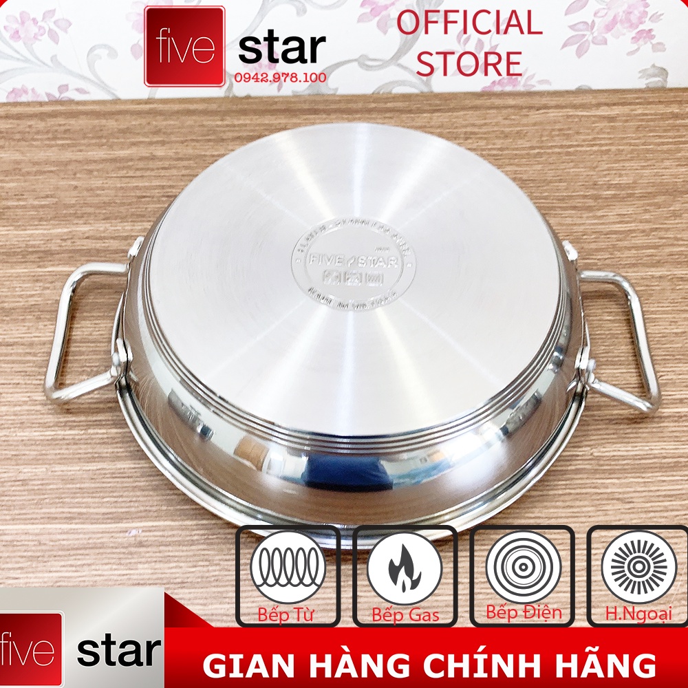 Bộ Nồi 5 Đáy Cao Cấp Bếp Từ Fivestar FSB55D001 Nắp Kính Inox 430 ( 1 quánh16cm x  N18cm x  N20cm x N24cm x C 24cm )