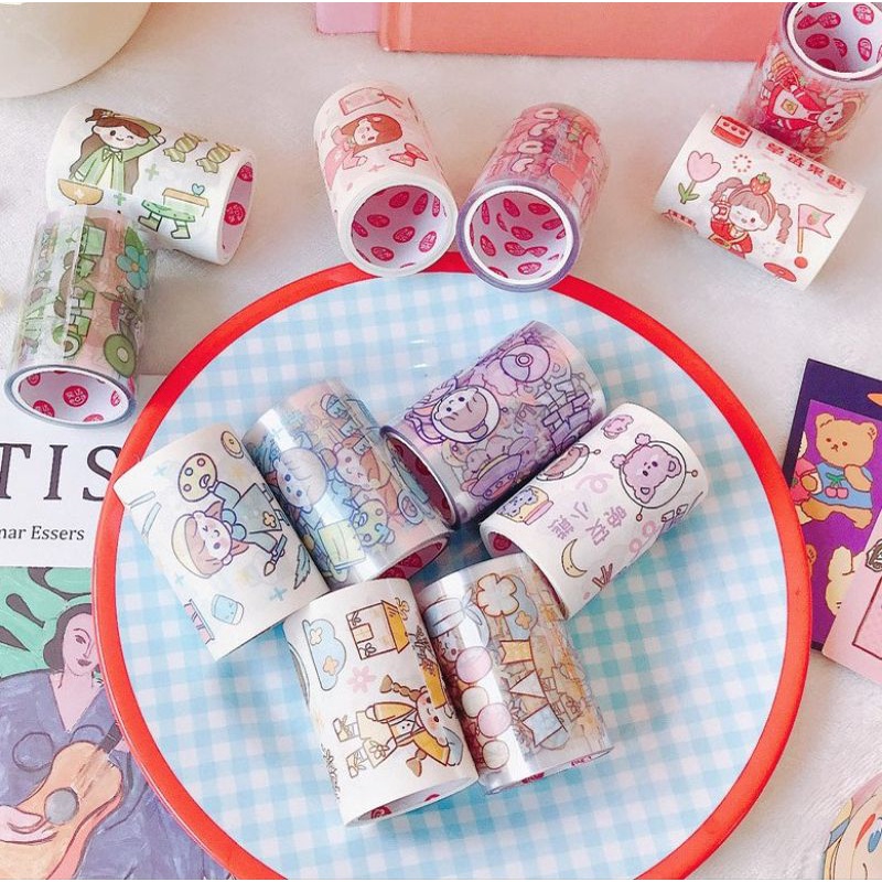 Combo Washi Tape Hộp 2 Cuộn To Dài 5m 🌸ẢNH THẬT🌸 Washi Họa Tiết Đáng Yêu Trang Trí DIY