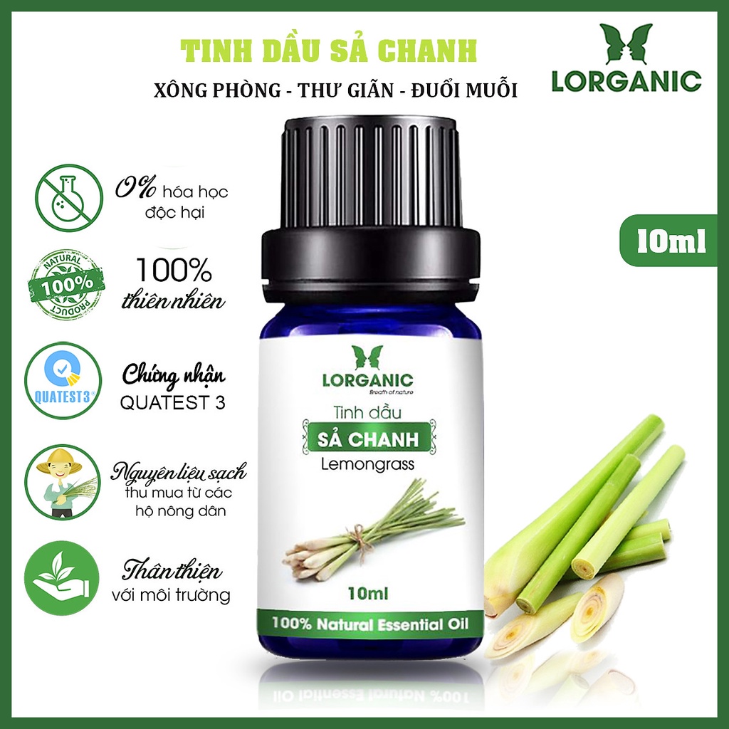 Tinh dầu sả chanh Lorganic Lemongrass 100% Natural Essential Oil 50ml, 10ml