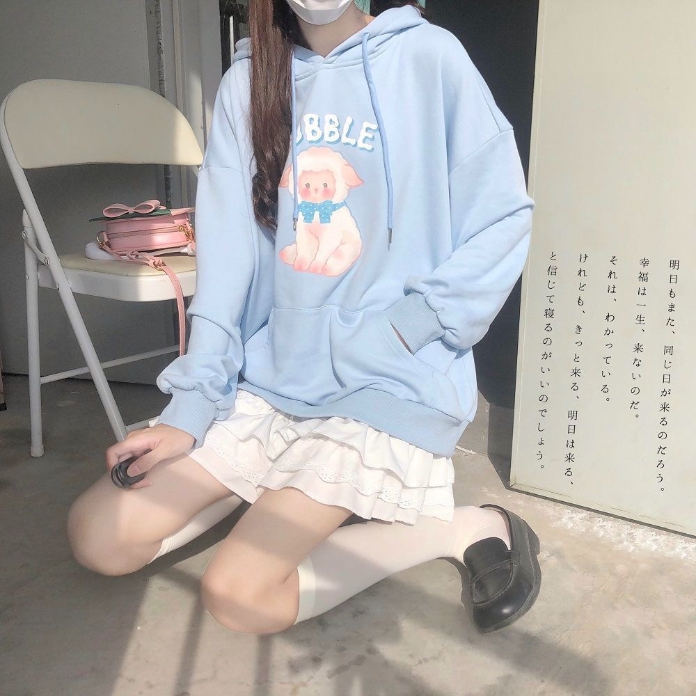 Áo hoodie ZHELIHANGFEI tay dài dáng rộng phong cách Nhật Bản thời trang dành cho nữ