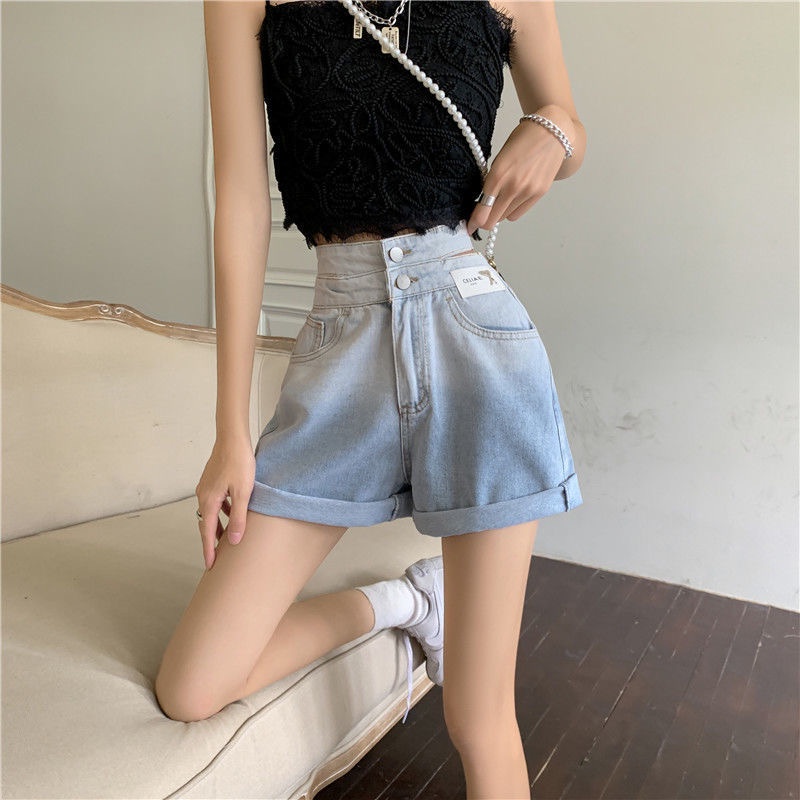 Quần Short Denim Lưng Cao Dáng Rộng Phong Cách Hàn Quốc Thời Trang Mùa Hè Cho Nữ