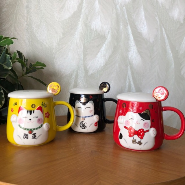 Ly sứ mèo Kitty kèm muỗng dễ thương