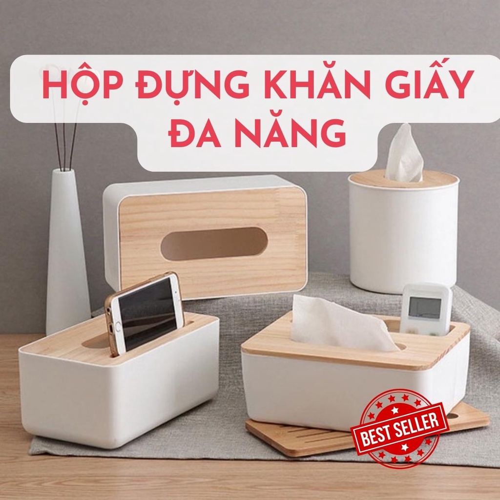 Hộp đựng khăn giấy nắp gỗ tre hộp khăn giấy decor để bàn siêu sang kệ đựng khăn giấy đa năng có chỗ để đồ tiện lợi