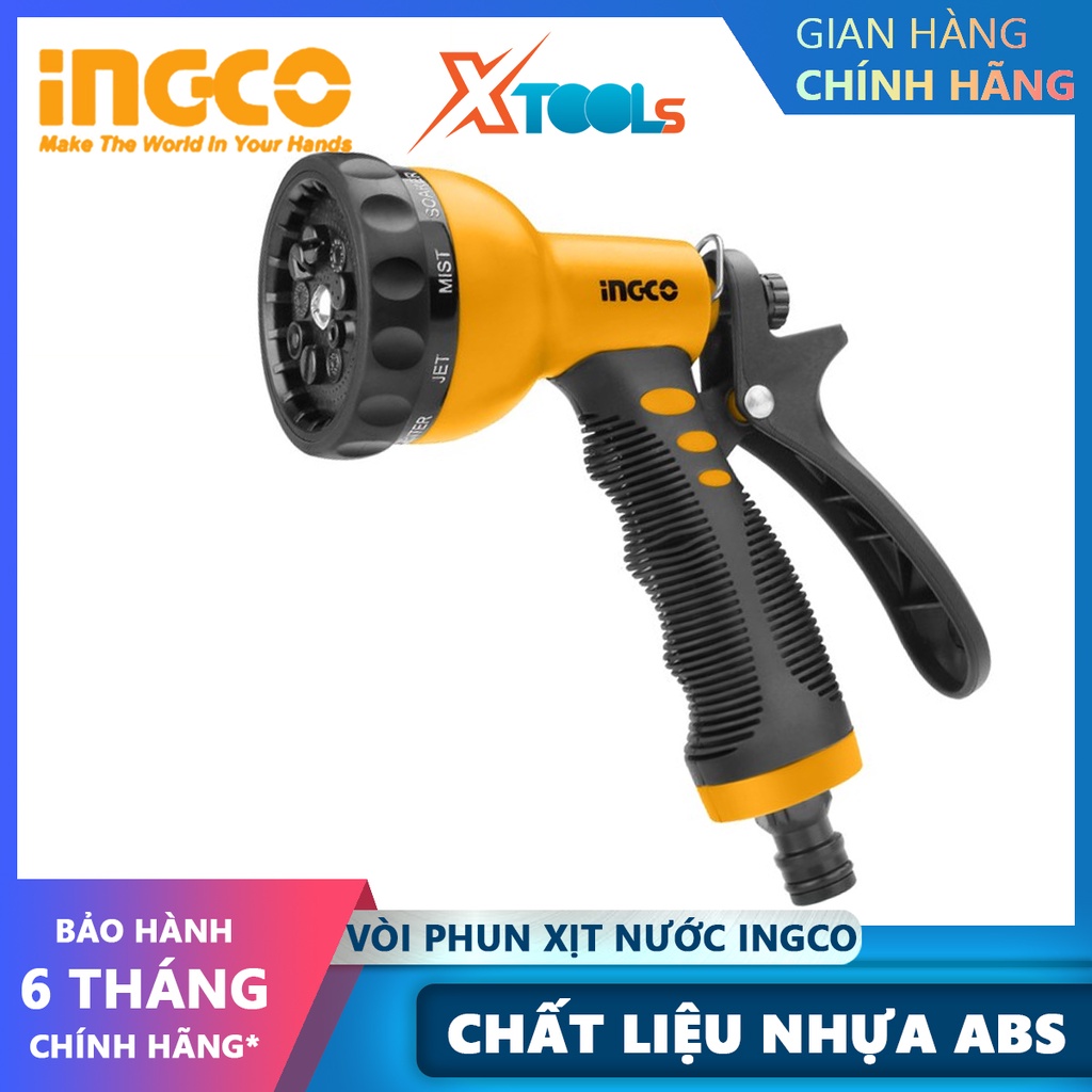 Vòi phun xịt nước INGCO HWSG092 | vòi xịt đa năng Làm từ nhựa ABS, Có 9 kiểu phun nước, độ bền cao tưới vườn, rửa xe, tư