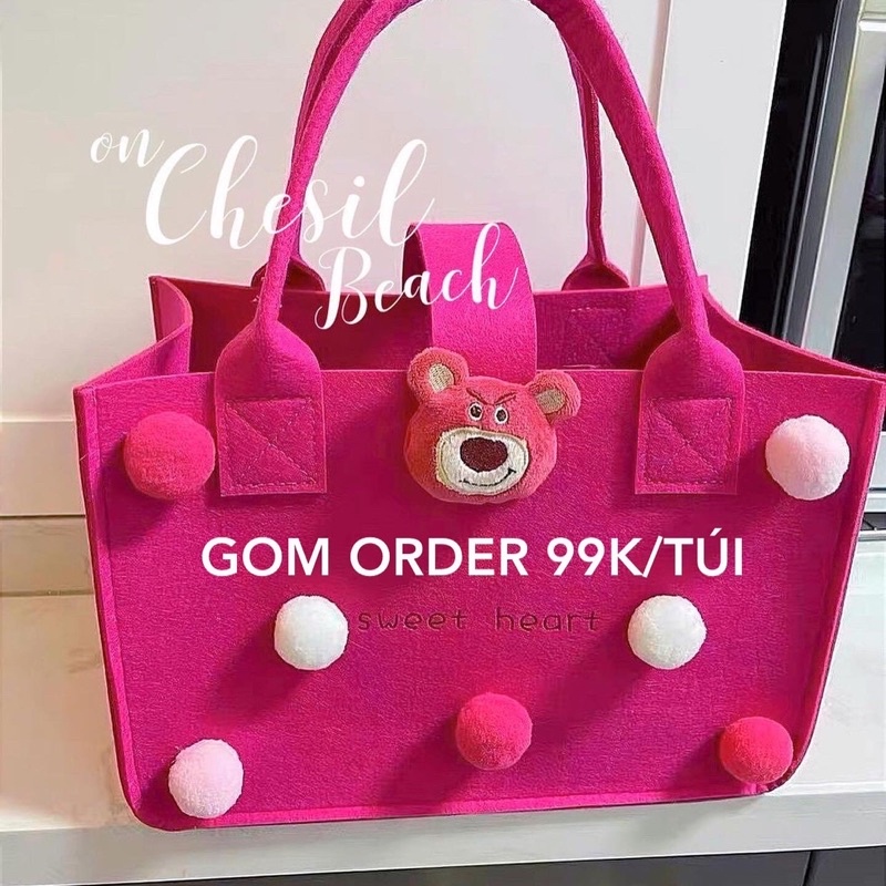 Túi Xách Hình Chữ Nhật Kèm Thú Bông Nhiều Màu
